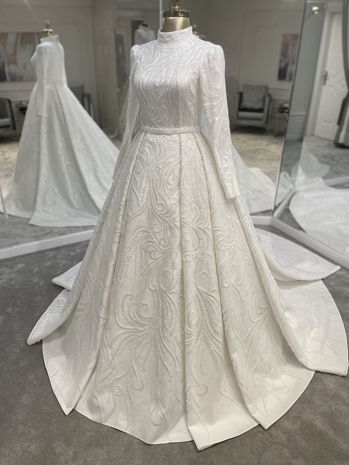 tesettur-abiye-Couture İncili Gelinlik-ModaZehrada