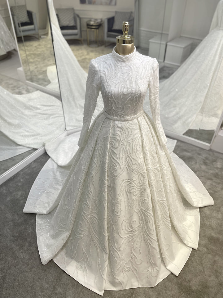 tesettur-abiye-Couture İncili Gelinlik-ModaZehrada